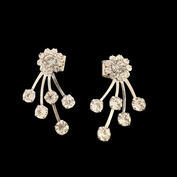 Vintage Rhinestone Clip Earrings - Picture 2 of 5